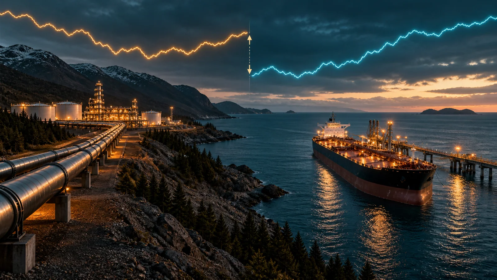 A landlocked pipeline terminal and coastal tanker terminal illustrate two crude benchmark markets.
